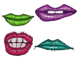 lips sketch drawings smile painted women vector