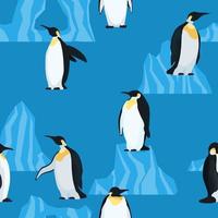 pingüinos planos en azul de patrones sin fisuras vector