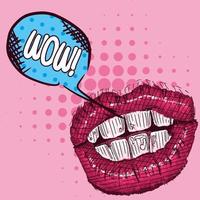 pop art drawing of lip sketch on bright background vector