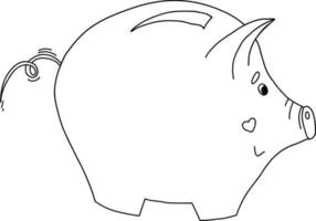 Pig piggy bank. Vector illustration, linear hand drawing