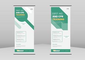 First Aid And CPR Training Roll Up Banner Design, First Aid And CPR Training Service Roll Up Banner, First Aid And CPR Training promotional Service Banner Design, vector