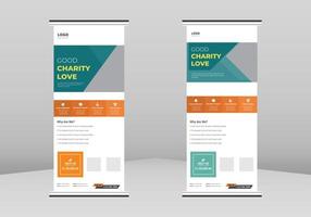 Charity support Roll up Banner Design, Charity donation poster Roll up leaflet template. Charity support poster template. Charity donation poster DL Flyer, Trend Business Roll Up Banner Design vector