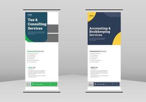Accounting and bookkeeping service Roll up Banner Design, Tax service solution service poster Roll up leaflet template. Accounting and budget management service poster template vector