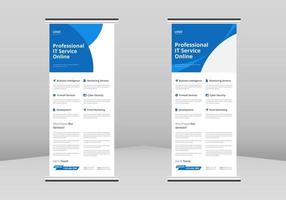 diseño de banner enrollable de servicio y gestión de ti, plantilla de folleto enrollable de servicios de ti virtual. es plantilla de póster de servicio. folleto de dl de póster de servicio virtual ii, diseño de banner enrollable de negocios de tendencia vector