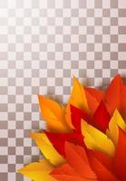 Realistic yellow, red, orange leaves cast a beautiful shadow. Isolated autumn foliage on a transparent background. Vector illustration