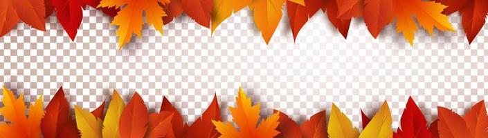Realistic yellow, red, orange leaves cast a beautiful shadow. Isolated autumn foliage on a transparent background. Vector illustration