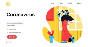 Coronavirus prevention web banner concept. Woman in medical mask disinfects surfaces in house. Prevention of virus spread, landing page template. Vector illustration with people scene in flat design
