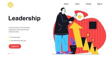 Leadership web banner concept. Businessman develops business, analyzes statistics, successful marketing growth strategy, landing page template. Vector illustration with people scene in flat design