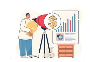 Business vision concept for web banner. Businessman generates new ideas and project mission, motivation in work, modern person scene. Vector illustration in flat cartoon design with people characters