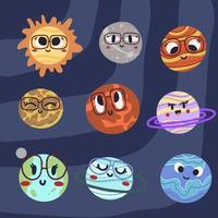 Set of planets of the solar system with faces in hand draw style. Vector illustration for posters, prints and cards