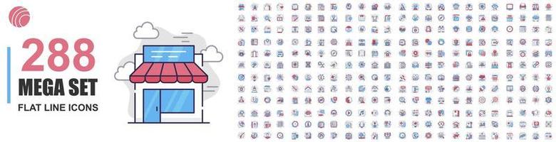 colección de iconos de líneas vectoriales. mega set. contiene íconos como negocios, marketing, compras, trabajo en equipo, seo, tecnología, médicos, redes sociales, desarrollo web y más. paquete de pictogramas lineales.