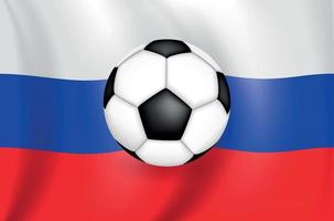 Realistic 3D drawing flag white-blue-red of the Russian Federation with a football of black and white color vector