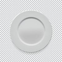 Empty white round plate on transparent background for your design. Vector Illustration