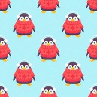 Penguins seamless pattern. Cartoon penguins in various poses and emotions. Vector cute winter illustration blue background. Merry Christmas and Happy New Year seamless pattern with penguins in vector