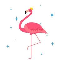 hermosa princesita flamenco rosa en corona de oro. ilustración vectorial vector