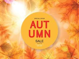Abstract Vector Illustration Autumn Sale Background with Falling Autumn Leaves