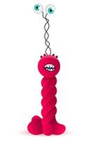 lindo, amistoso, asustado, monstruo alienígena rosado retorcido en una cuerda. estilo de dibujos animados. ilustración vectorial vector