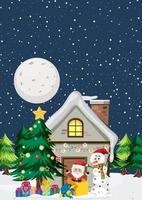 Christmas background with snow house at night vector