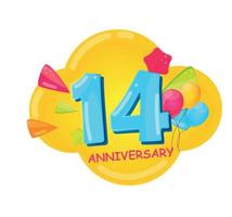 Cute Cartoon  Template Logo 14 Years Anniversary Vector Illustration