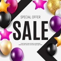 Sale banner with floating balloons. Vector illustration