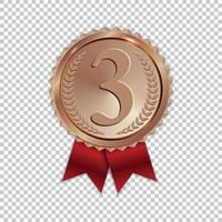 Champion Art Bronze Medal with Red Ribbon Icon Sign First Place Isolated on Transparent Background. Vector Illustration