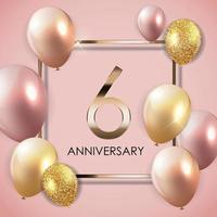 Template 6 Years Anniversary Background with Balloons Vector Illustration
