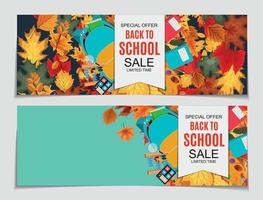 Abstract Vector Illustration Back to School Sale Background with Falling Autumn Leaves