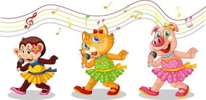 Cute animals cartoon character with musical melody symbols vector