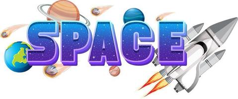 Space word logo design with Spaceship vector