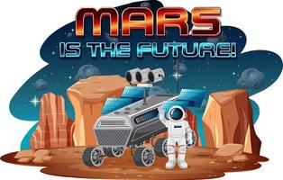 Mars is the future logo design with astronaut at space station vector