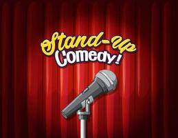 Stand up comedy banner con fondo de cortinas rojas vector