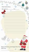un diseño de carta de muestra de navidad y año nuevo ya hecho para santa claus con una línea para el texto santa claus se encuentra entre bolas de navidad y copos de nieve