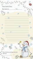 A ready made Christmas and New Years sample letter layout for Santa Claus with a line for the text A snowman in a red hat waving a magic wand among snowflakes vector