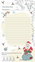 diseño de carta de muestra de navidad y año nuevo listo para santa claus con una línea para el texto santa claus sostiene una bolsa abierta con regalos vector