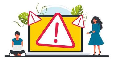 people fix error on laptop. Concept operating system error warning for web page, banner, presentation, social media, documents, posters. Vector illustration