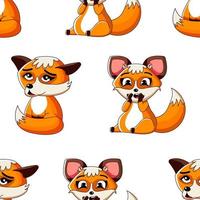 seamless pattern of cartoon foxes with different emotions. Vector funny flat cartoon fox heads with different emotions seamless pattern. Fox emoticons seamless pattern.