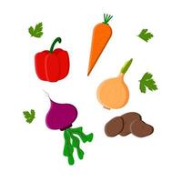 Bright cartoon supermarket basket icon full of produce and vegetables. Flat vector illustration.