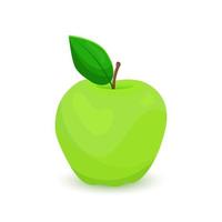manzana verde con hojas aisladas sobre fondo blanco. ilustración vectorial. vector