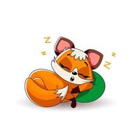beautiful cartoon fox sleeping cute on the pillow. vector illustration
