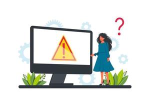 warning error concept, businessman looking at an internet failure screen on a computer. Concept operating system error warning for web page, banner, presentation, social media, documents, posters. vector