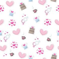 Valentine's day elements abstract background. Set of cute hand drawn icons about love isolated on white background in delicate shades of colors. Pattern Happy Valentine's Day vector