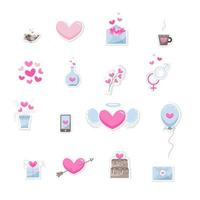 Valentine's day elements. Set of cute hand drawn icons about love isolated on white background in delicate shades of colors. Happy Valentine's Day background. Vector illustration