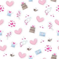 Valentine's day elements abstract background. Set of cute hand drawn icons about love isolated on white background in delicate shades of colors. Pattern Happy Valentine's Day vector