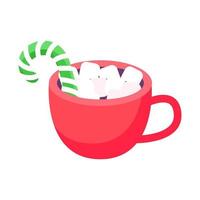 mug with marshmallows and Christmas cane. Vector illustration