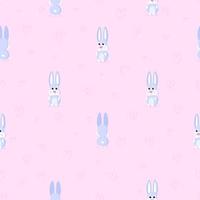 Cute rabbit. Seamless vector pattern on pink background with hearts. Vector illustration