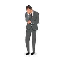 man holding his head with one hand, frustrated hopeless tired guy, negative emotions vector