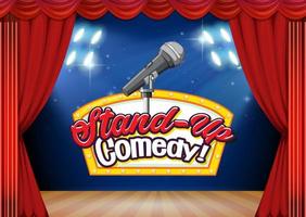 Stand up comedy banner with stage red curtain background vector