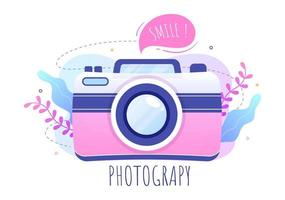 Photographer Flat Design Background with Camera, Digital Film Equipment Technology and Picture Person in Cartoon Style Vector Illustration