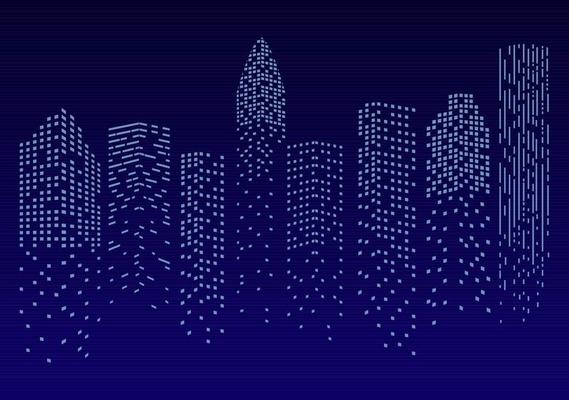Modern City Landscape Buildings and Architecture Real Estate Silhouette Vector Background Illustration in Line Simple Geometric Flat Style