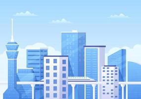 Modern City Landscape Buildings and Architecture Real Estate Silhouette Vector Background Illustration in Line Simple Geometric Flat Style